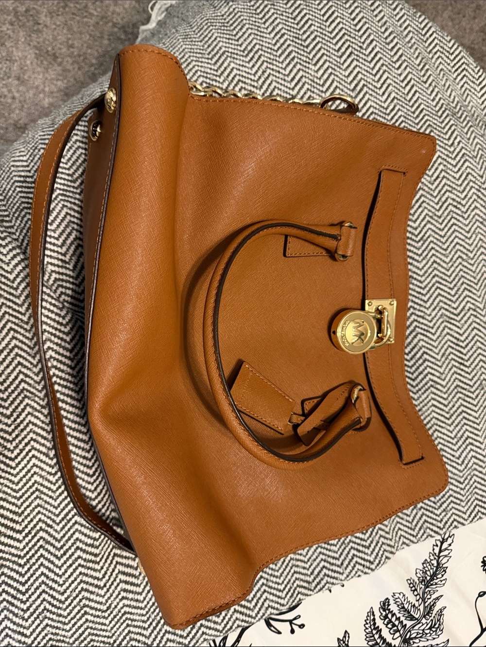 Michael Kors Hamilton Cognac Leather Satchel with Gold Hardware